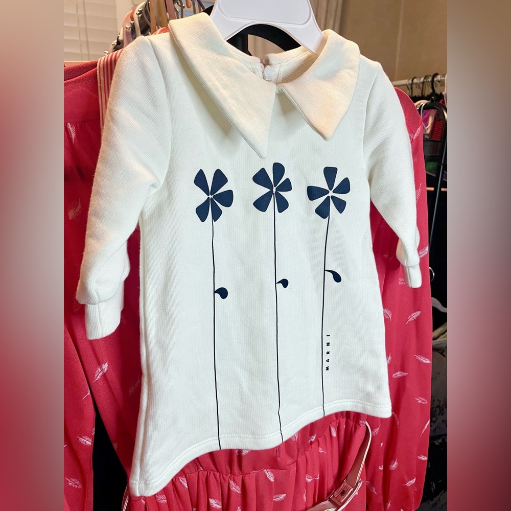 Marni White Dress with Navy Floral Print for Kids